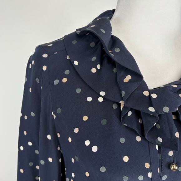 Kate Spade Silk Polka Dot Button Front Top Size 8 Feminine Ruffle Career Work - Picture 4 of 10